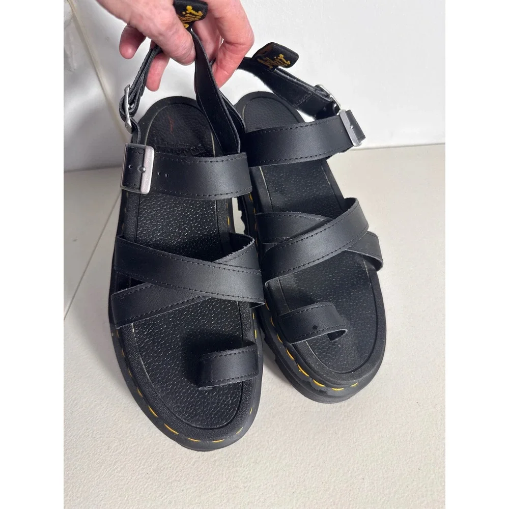 Dr. Martens Nartilla Black Leather Gladiator Toe Loop Platform Sandals Women 10